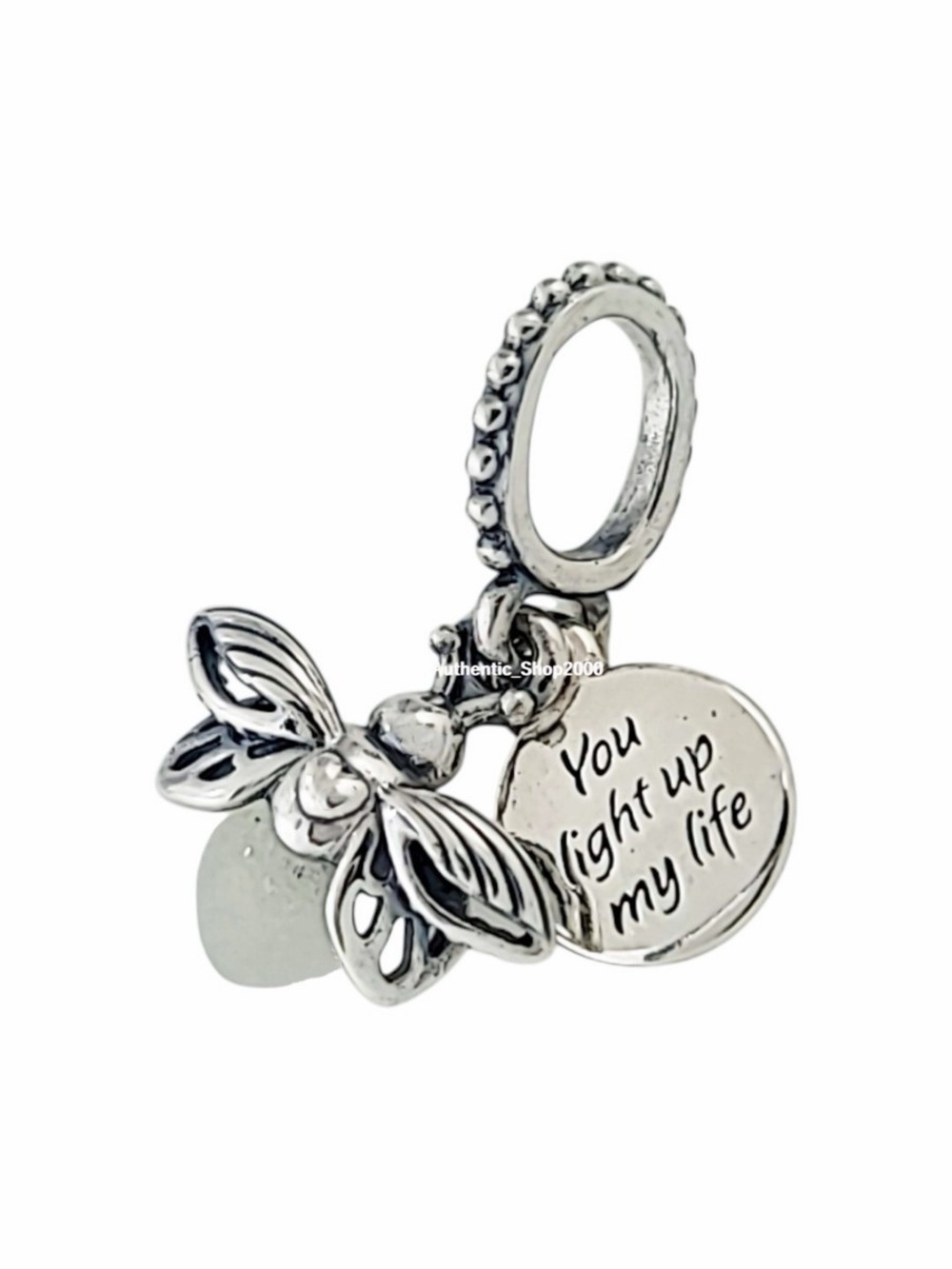 Pandora Charm: Sterling Silver Firefly Charm with 'You light up my life' Disc